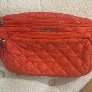 MZ Wallace Quilted Crosby Belt Bag in Poppy Orange/Red